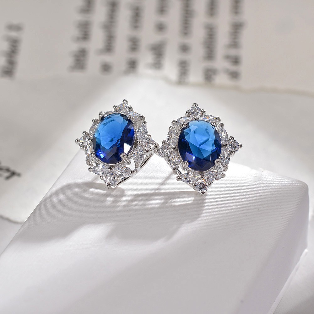 Earrings Zircon Inlaid Colored Gems Green Crystal Oval Palaiba Color Without Earrings - Image 3