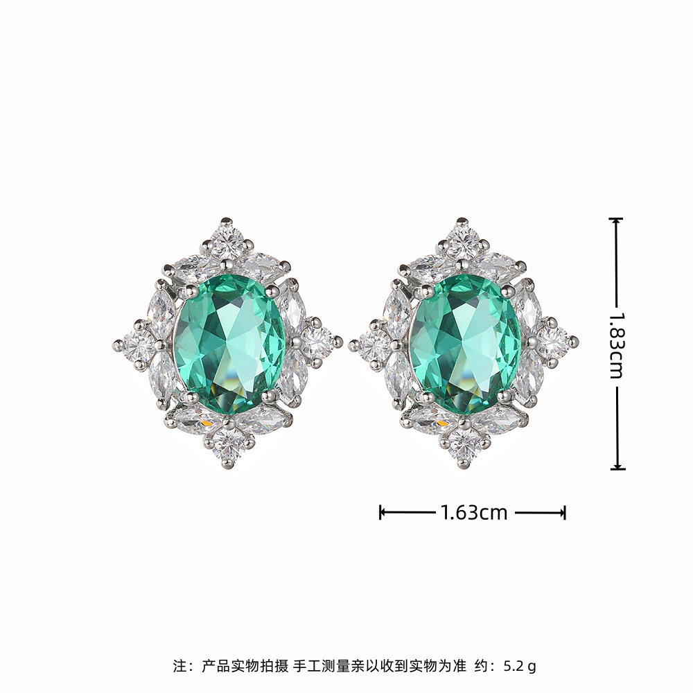 Earrings Zircon Inlaid Colored Gems Green Crystal Oval Palaiba Color Without Earrings - Image 5