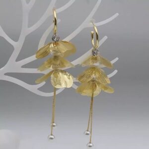 French Elegant Design Floral Petal Pearl Fringe Earrings