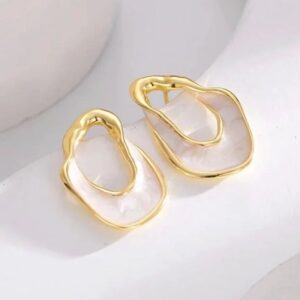 Asymmetric Plaid Enamel Gold Tone Earrings For Women Modern Stylish Jewelry