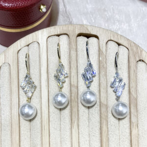 French Elegant Micro Inlaid Sparkling Diamond Pearl Hook Earrings