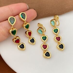 Exquisite Heart Pendant Tassel Ear Clips Luxury Earrings