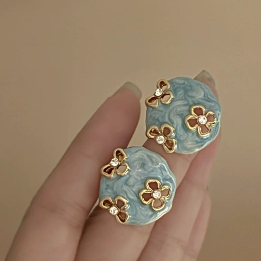 Vintage Drip-glaze Rose Flower Earrings For Women