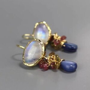 Retro Vertical Earrings With Colored Stones