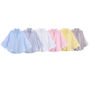 Casual All-matching Lapel Striped Wide Sleeve Shirt