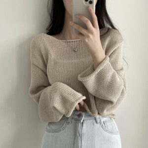 Off-neck Casual Sun-proof Blouse Thin Knitted Top