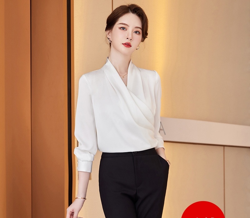 Long Sleeve V-neck New Acetate All-matching Pullover Business Wear Bottoming Shirt For Women - Image 7