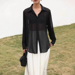Lady Temperament Micro Transparent Chiffon Shirt Air Conditioning Shirt