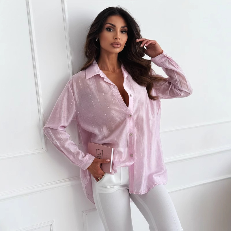 Simple Fashion Solid Color Rhinestone Long-sleeved Shirt Women's Clothing - Image 5