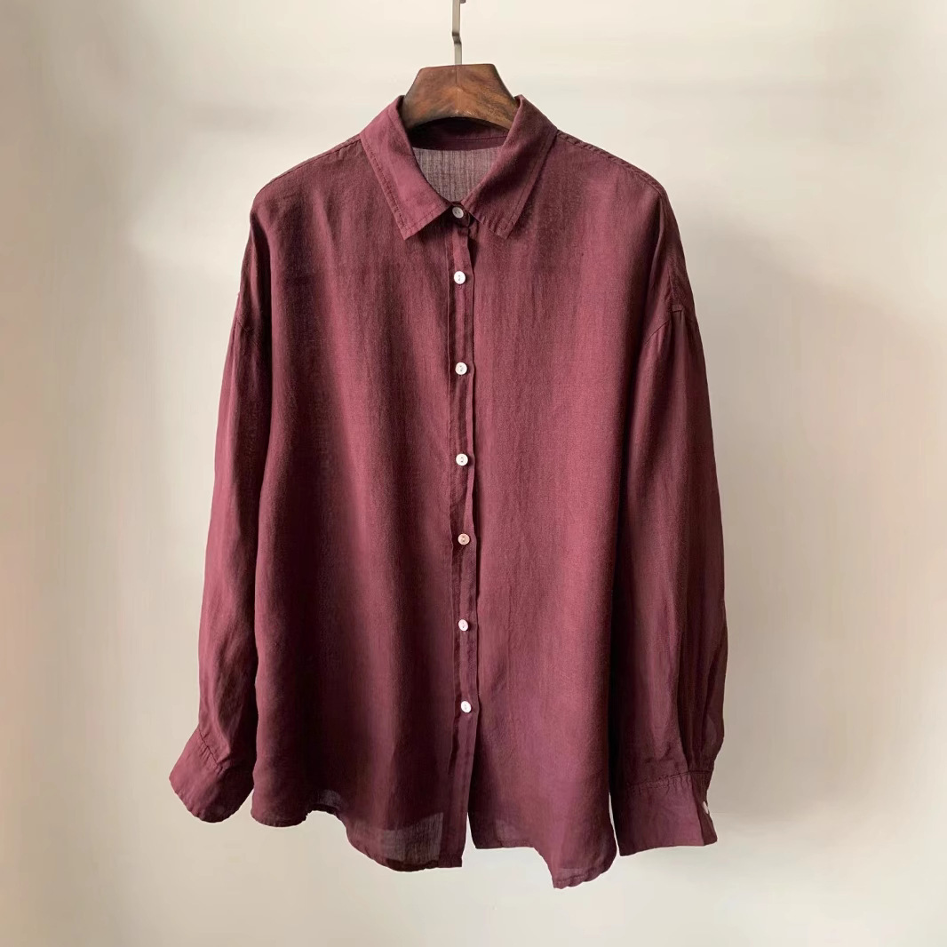 Vintage Tencel Linen Shirt Women's Loose Casual Long Sleeves Top - Image 4