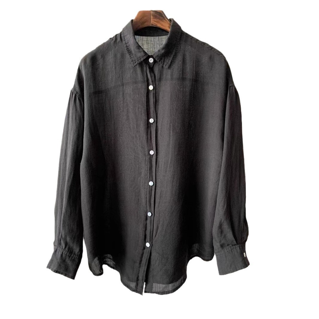 Vintage Tencel Linen Shirt Women's Loose Casual Long Sleeves Top - Image 5