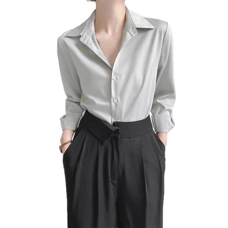 Women's High-grade Green Satin Shirt - Image 5