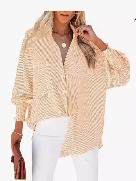 Striped Long Sleeve Loose Casual Blouse Beach Sun Protection Shirt - Image 2