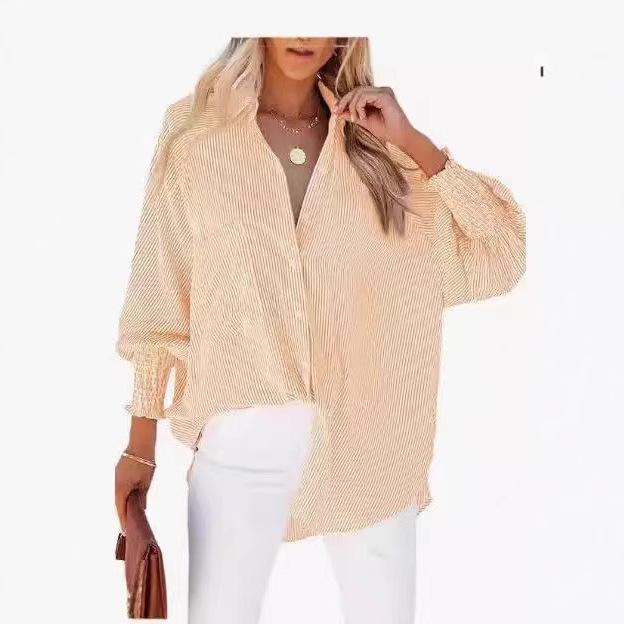 Striped Long Sleeve Loose Casual Blouse Beach Sun Protection Shirt - Image 3