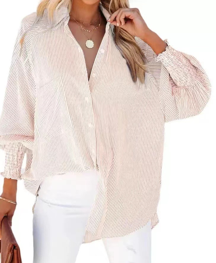 Striped Long Sleeve Loose Casual Blouse Beach Sun Protection Shirt - Image 6