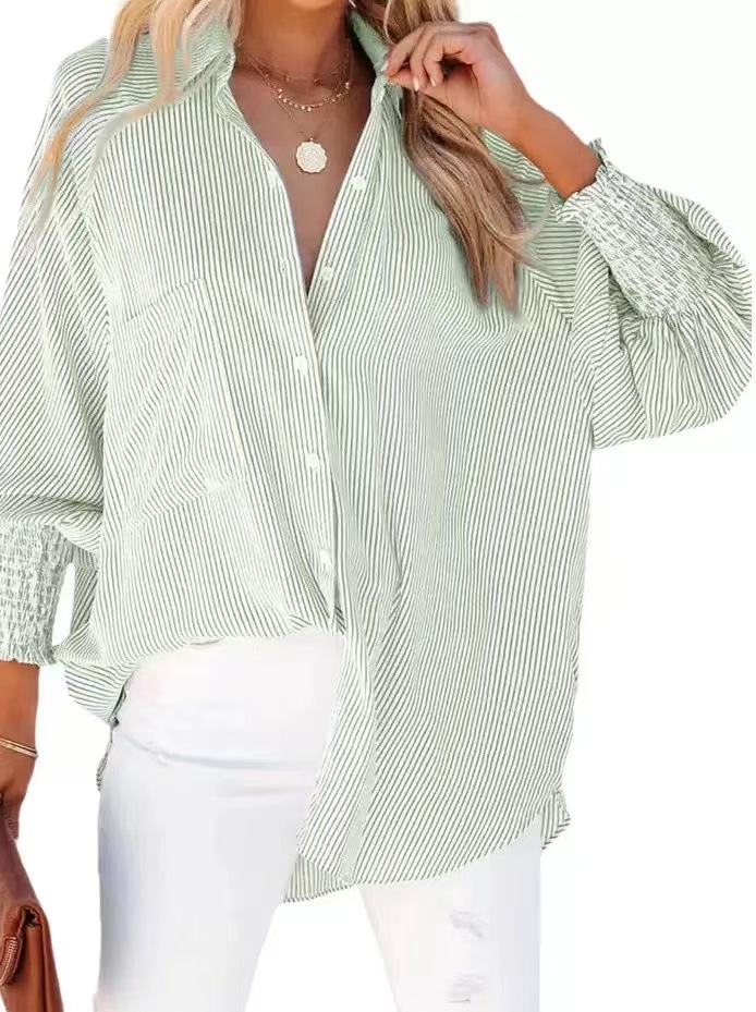 Striped Long Sleeve Loose Casual Blouse Beach Sun Protection Shirt - Image 7