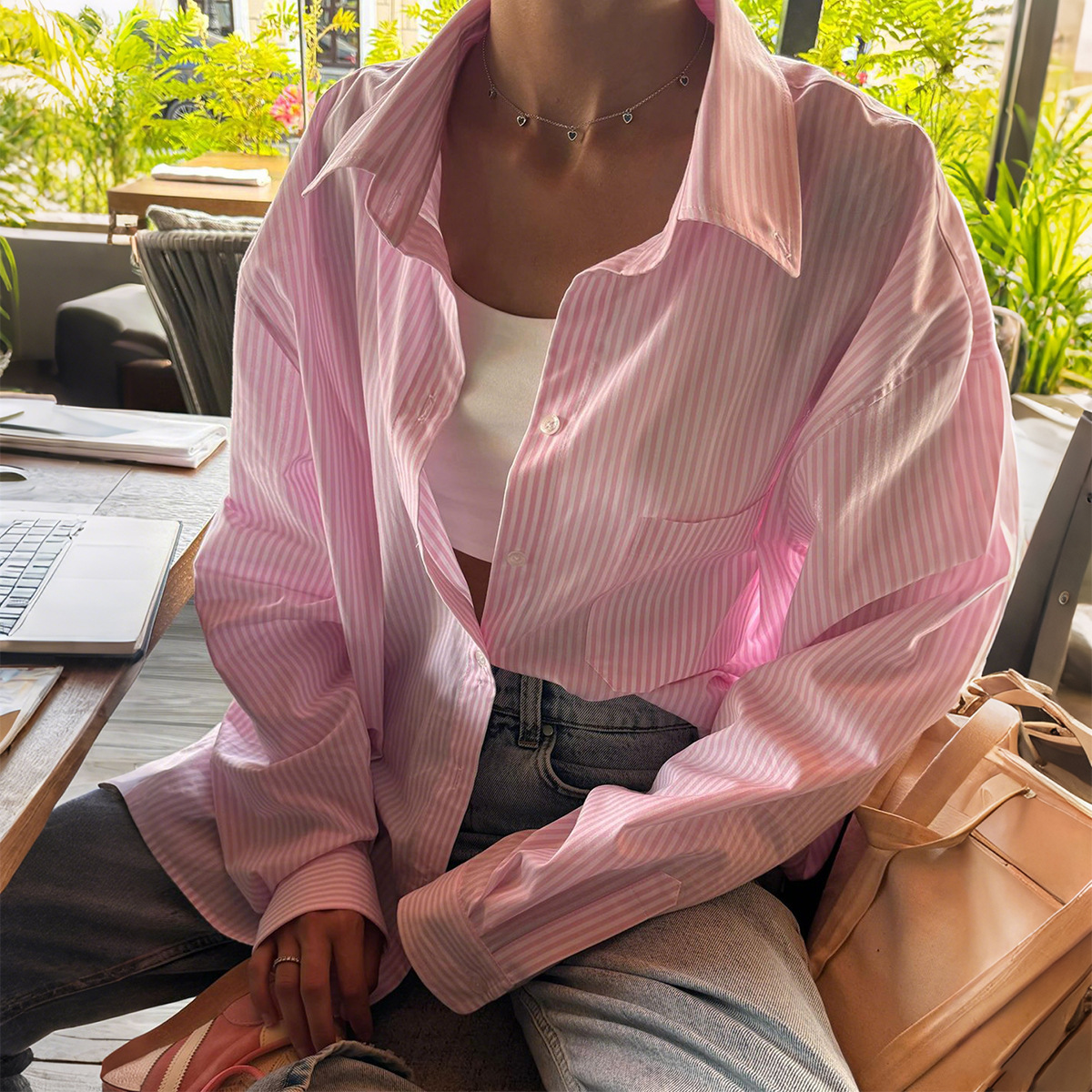 Striped Button Long Sleeve Cardigan Shirt Women - Image 4