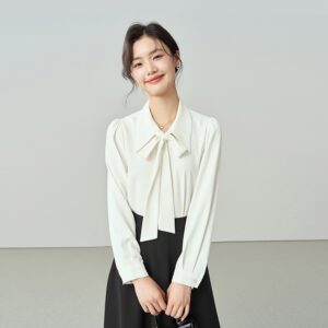 Chiffon Bow Women's Professional Wear Formal White Shirt