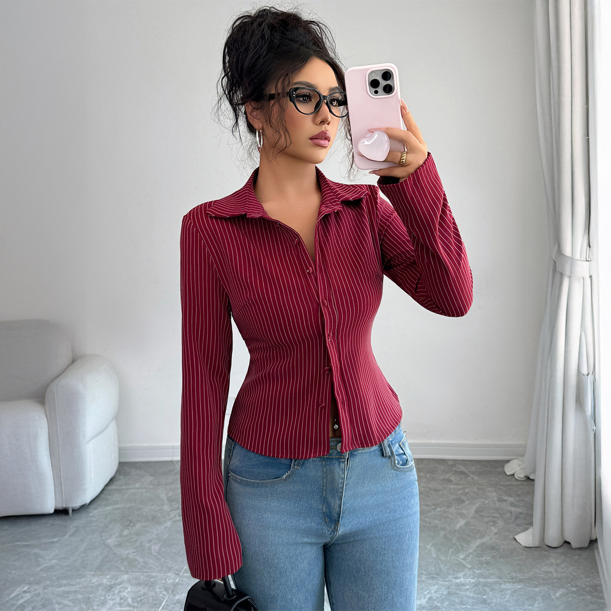 Fashion Striped Long Sleeves Cardigan Shirt Women
