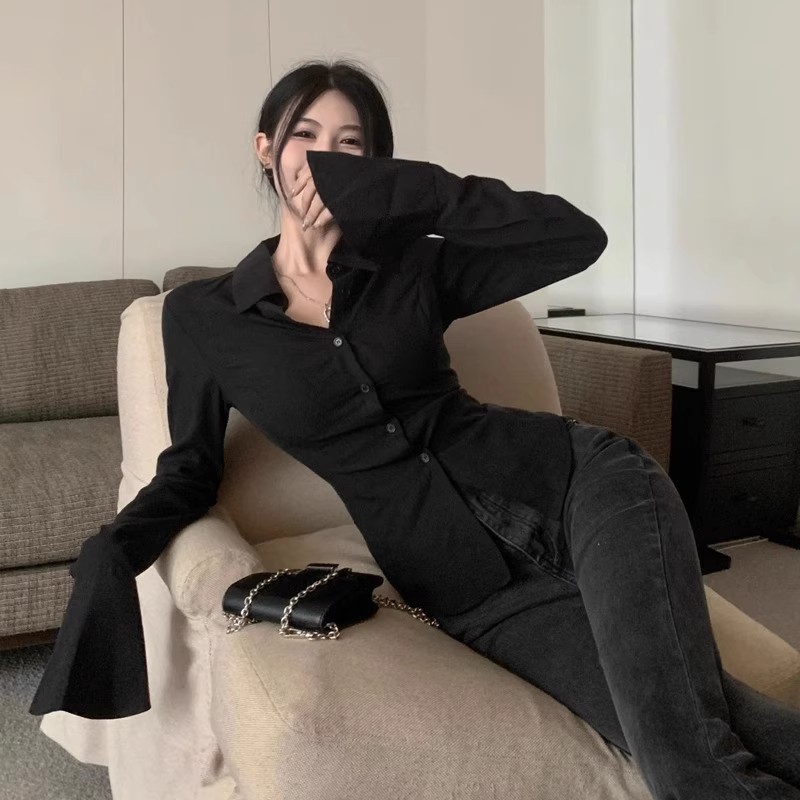 Niche White Long-sleeved Shirt With Inner Design - Image 2