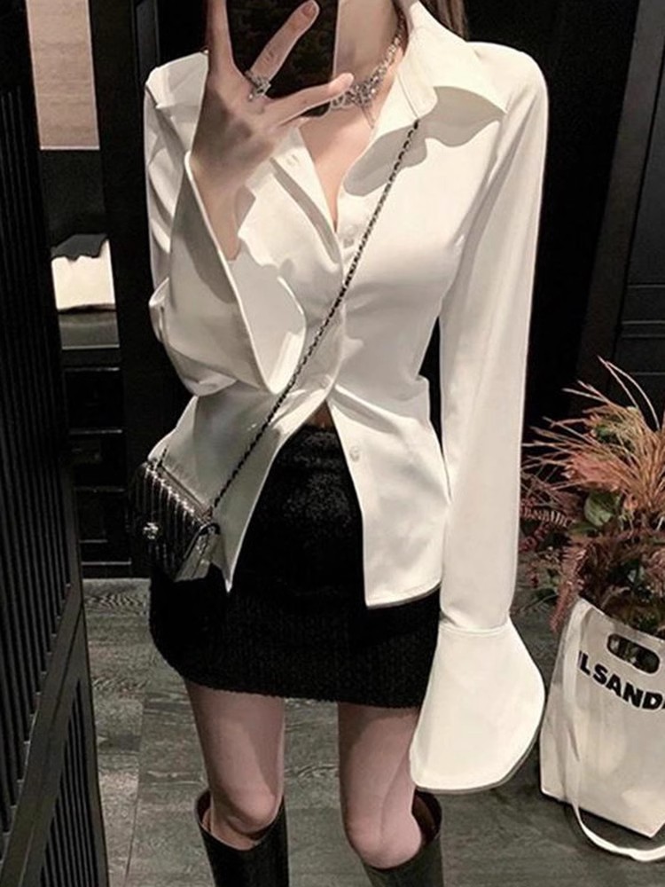 Niche White Long-sleeved Shirt With Inner Design - Image 3