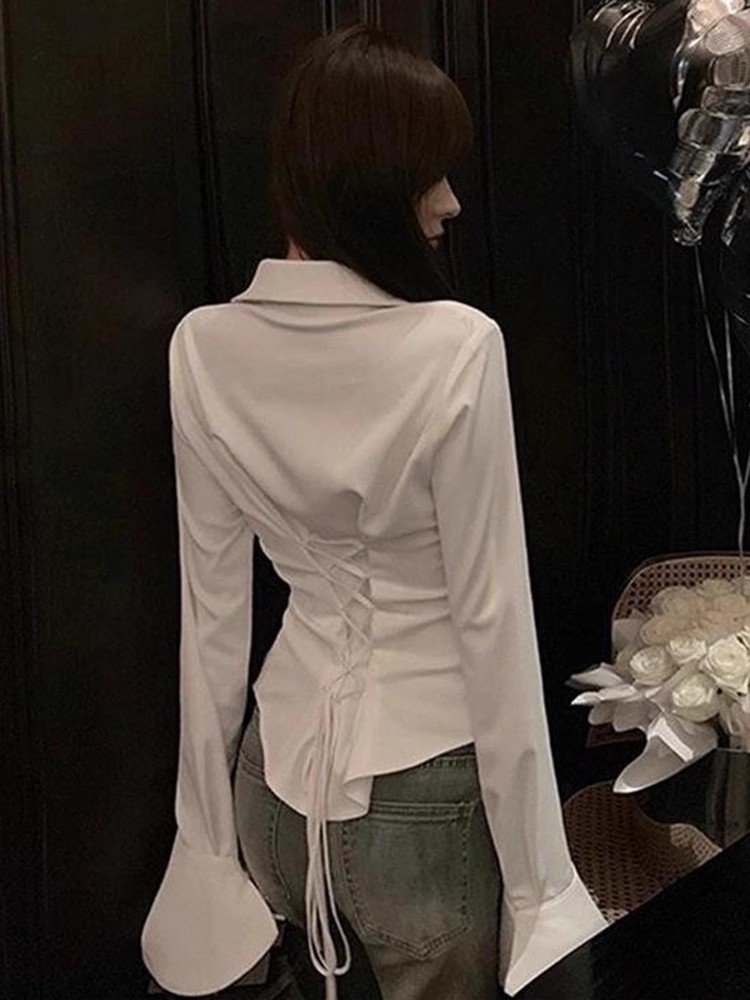 Niche White Long-sleeved Shirt With Inner Design - Image 4