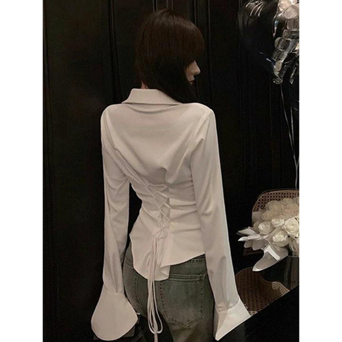 Niche White Long-sleeved Shirt With Inner Design - Image 5