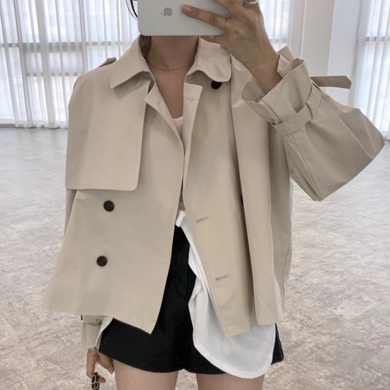 Fall South Lapel Double Breasted Loose Long Sleeve Tooling Style Coat - Image 4