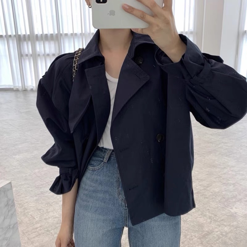 Fall South Lapel Double Breasted Loose Long Sleeve Tooling Style Coat - Image 5