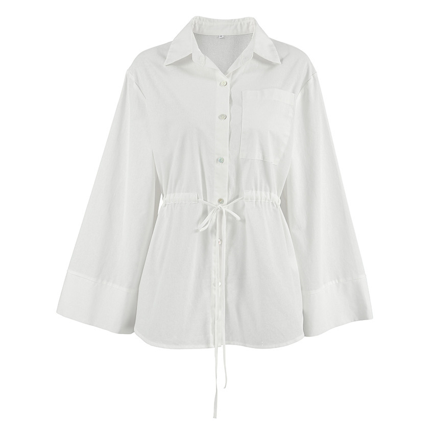 Women's Simple White Cotton And Linen Loose Lapels Shirt - Image 5