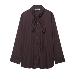 Women's Solid Color Temperament Long Sleeve Scarf Poplin Shirt