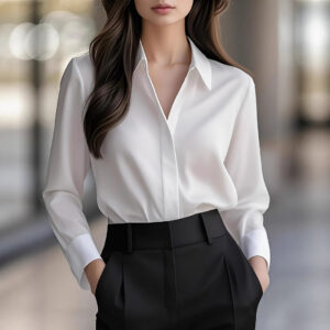 Long Sleeve Simple Blouse Lapel Versatile Loose