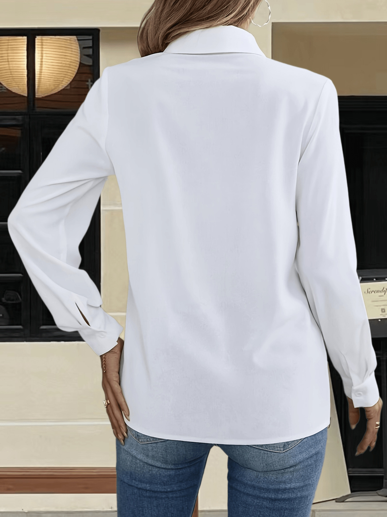 Solid Color Laminated Decoration Shirt For Women - Image 3