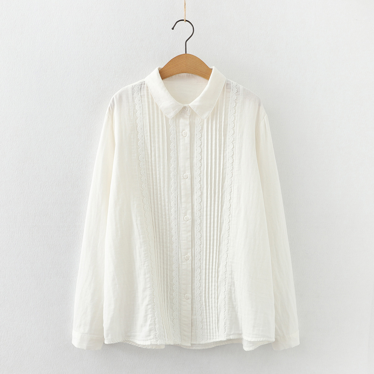 Lace Double-layer Cotton Yarn Long Sleeves Shirt For Women