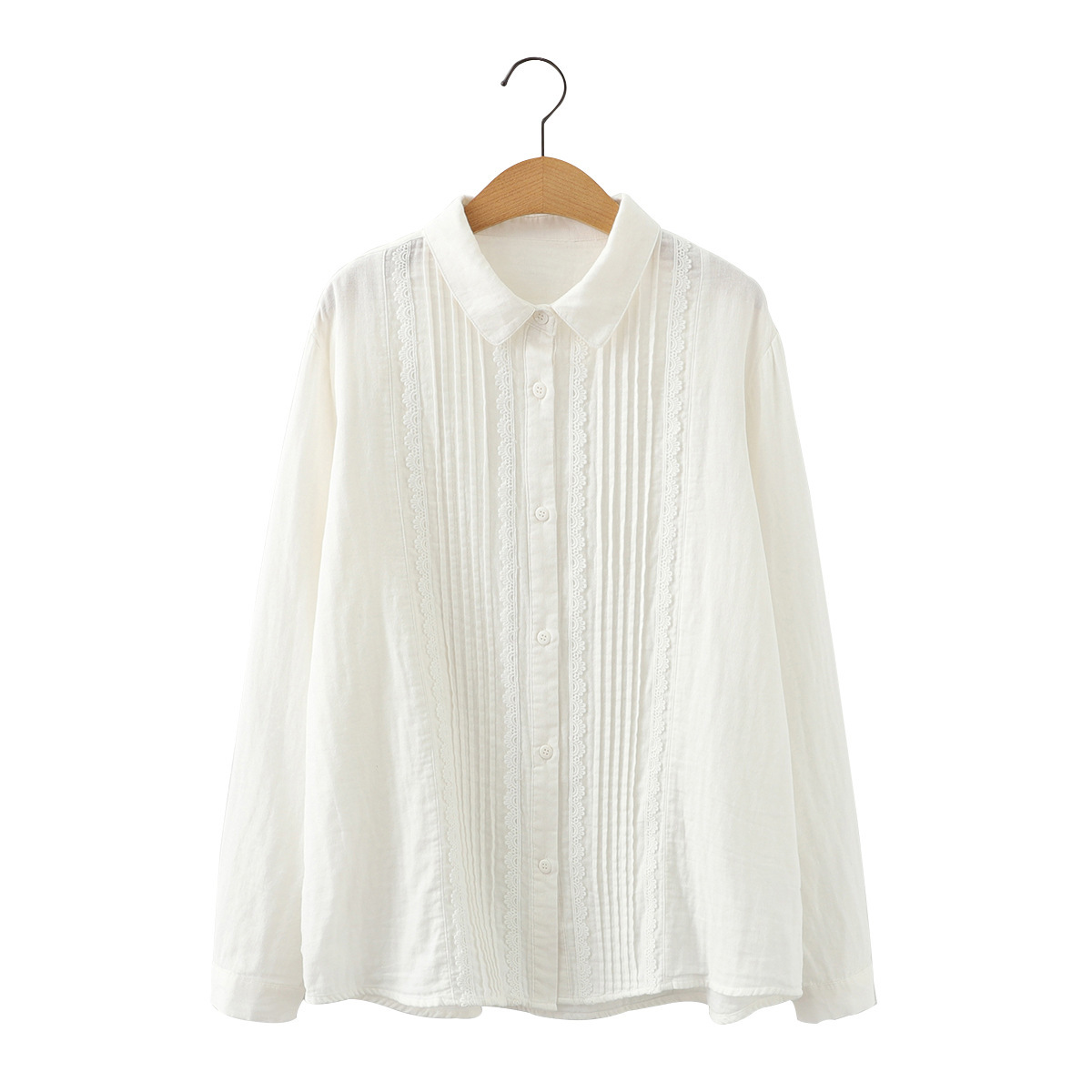 Lace Double-layer Cotton Yarn Long Sleeves Shirt For Women - Image 5