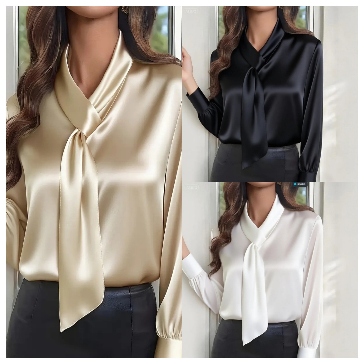 Autumn Solid Color Fashion Design Sense Streamer Long Sleeve Shirt Women's Clothing - Image 2