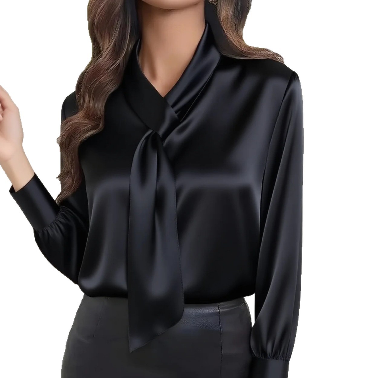 Autumn Solid Color Fashion Design Sense Streamer Long Sleeve Shirt Women's Clothing - Image 5