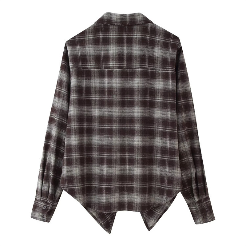 Women's Loose Lapels Waist-controlled Long Sleeves Plaid Shirt - Image 2