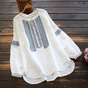 Ethnic Style Wheat Embroidery Long Sleeve Loose Top