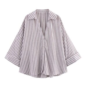 Women's Casual Striped Loose Lapel Long Sleeve Shirt