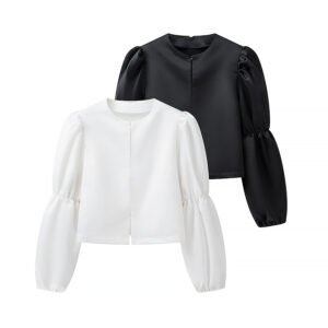 Round Neck Puff Sleeve Short Long Sleeve Shirt
