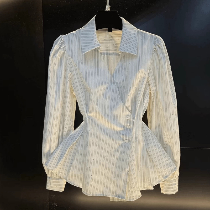 Temperament Waist-tie Long-sleeved Shirt Striped Cardigan Women