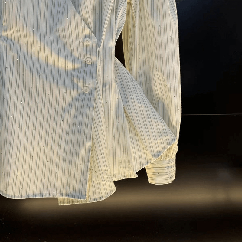 Temperament Waist-tie Long-sleeved Shirt Striped Cardigan Women - Image 3