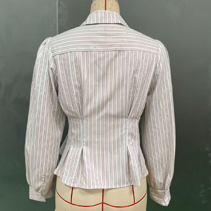 Temperament Waist-tie Long-sleeved Shirt Striped Cardigan Women - Image 4