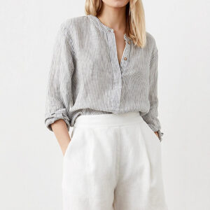 Women's Long Sleeve Stand-up Collar Striped Shirt