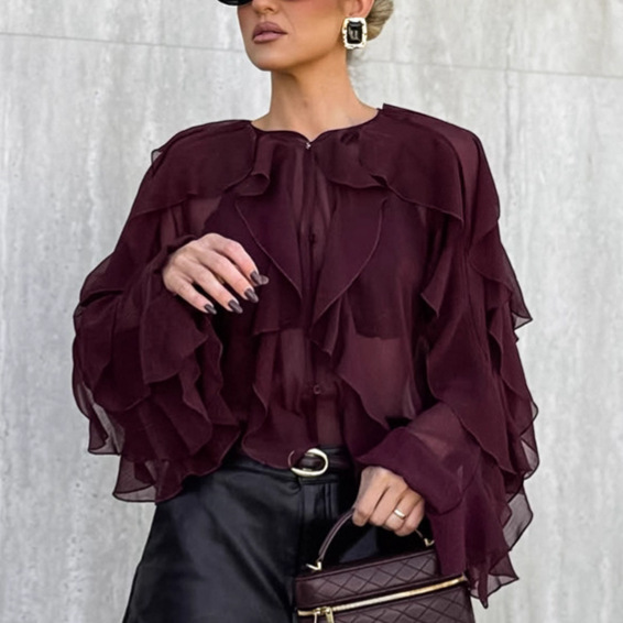 Fashionable High-end Layered Ruffle Blouse For Women - Image 2