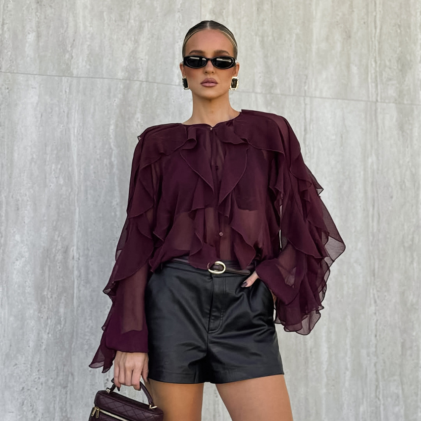 Fashionable High-end Layered Ruffle Blouse For Women - Image 3