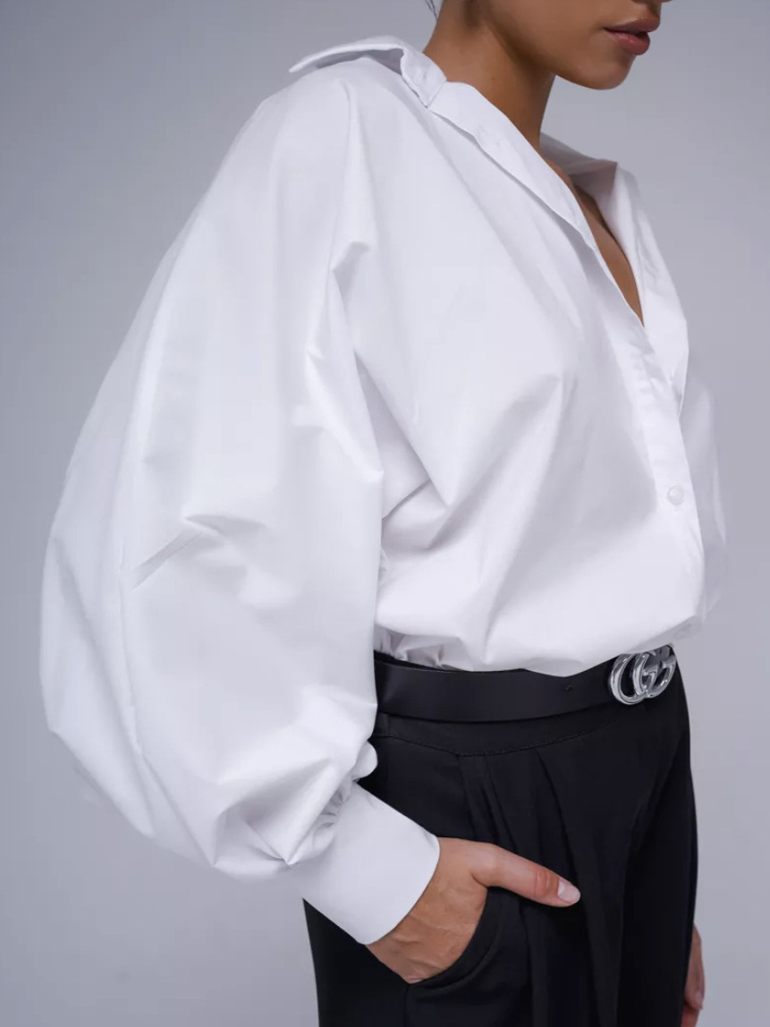 Retro Elegant Bubble Sleeve V-neck Top Shirt Sexy Casual Blouse Women - Image 4
