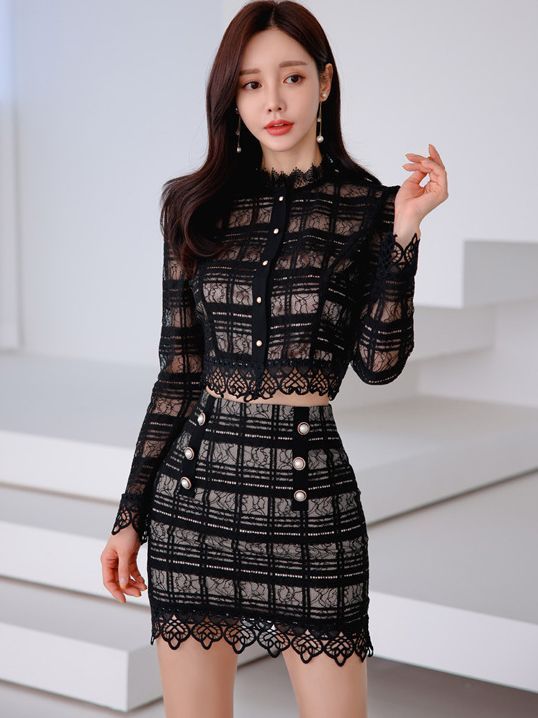 Lace Style Top Stitching Two-piece Suit - Image 4