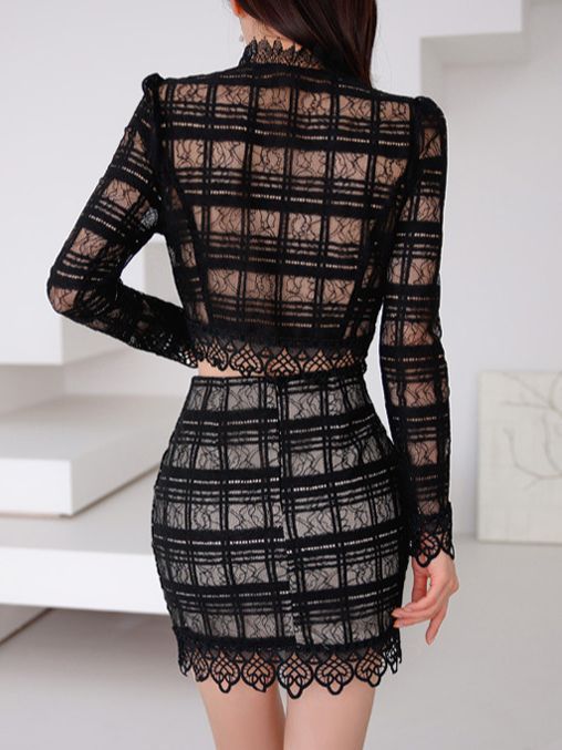Lace Style Top Stitching Two-piece Suit - Image 5